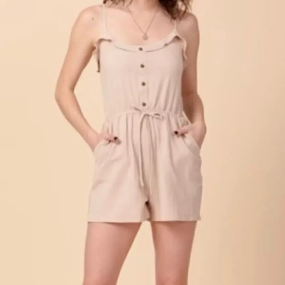 Favlux Tan Cotton Button Down Ruffle Detailed Romper